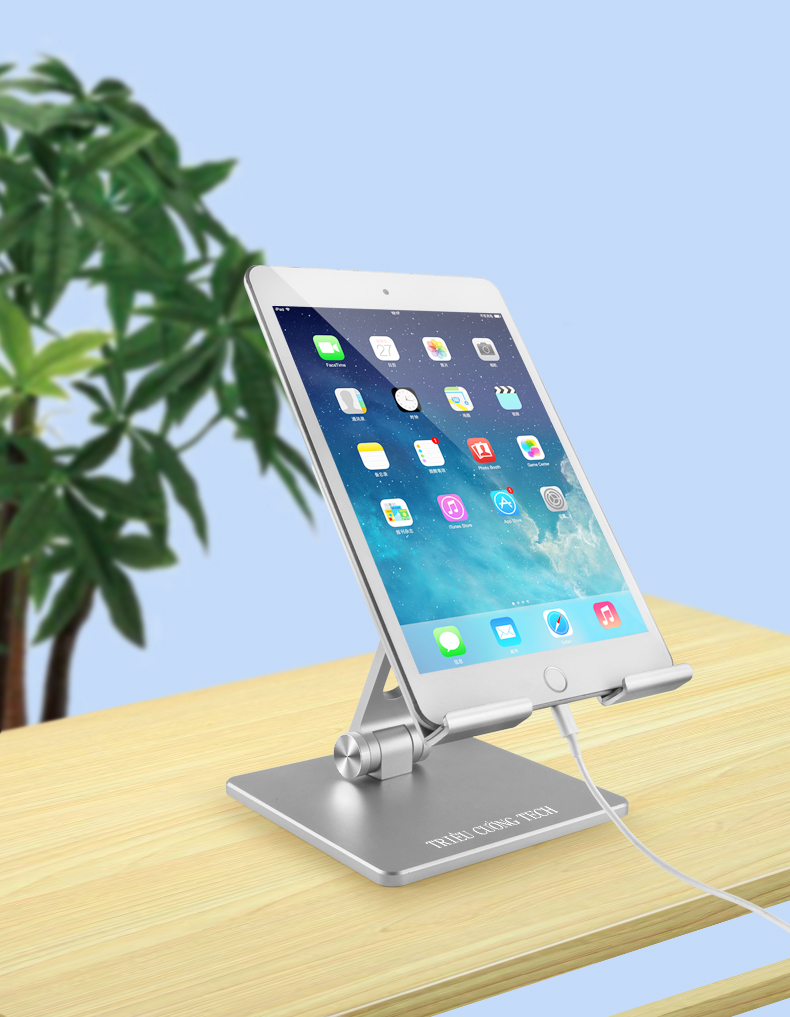 Giá Đỡ Để Bàn Máy Tính Bảng Ipad Điện Thoại (Lớn) Hợp Kim Nhôm Cao Cấp - Điều Chỉnh Góc Độ - Trục Kép- Gấp Lại Tiện Lợi Hàng Chính Hãng