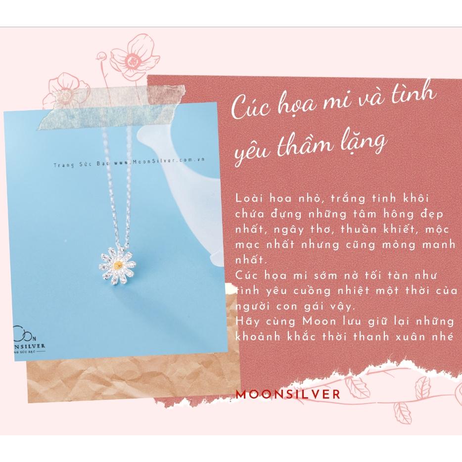 Dây chuyền bạc moonsilver, vòng cổ bạc nữ hình hoa cúc họa mi new mặt đính đá