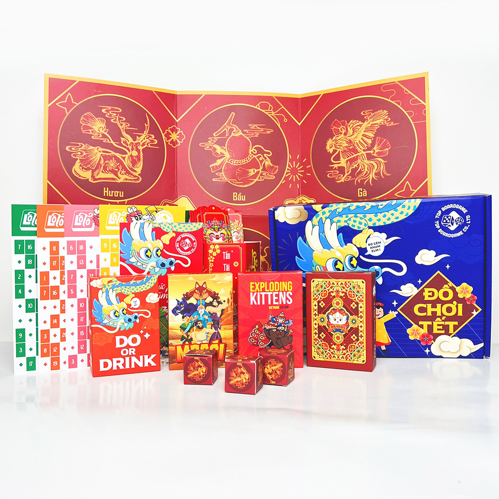 Combo Board Game Đồ Chơi Tết 2024 Xanh gồm Bầu Cua Bài Tây Lô Tô Lì Xì Quẻ  Drinking Game Ma Sói Mèo Nổ