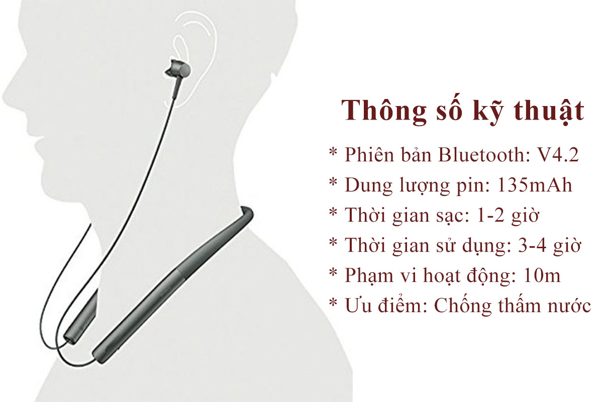 Tai nghe Bluetooth choàng cổ thể thao chống nước Waterproof headphone Black PF153