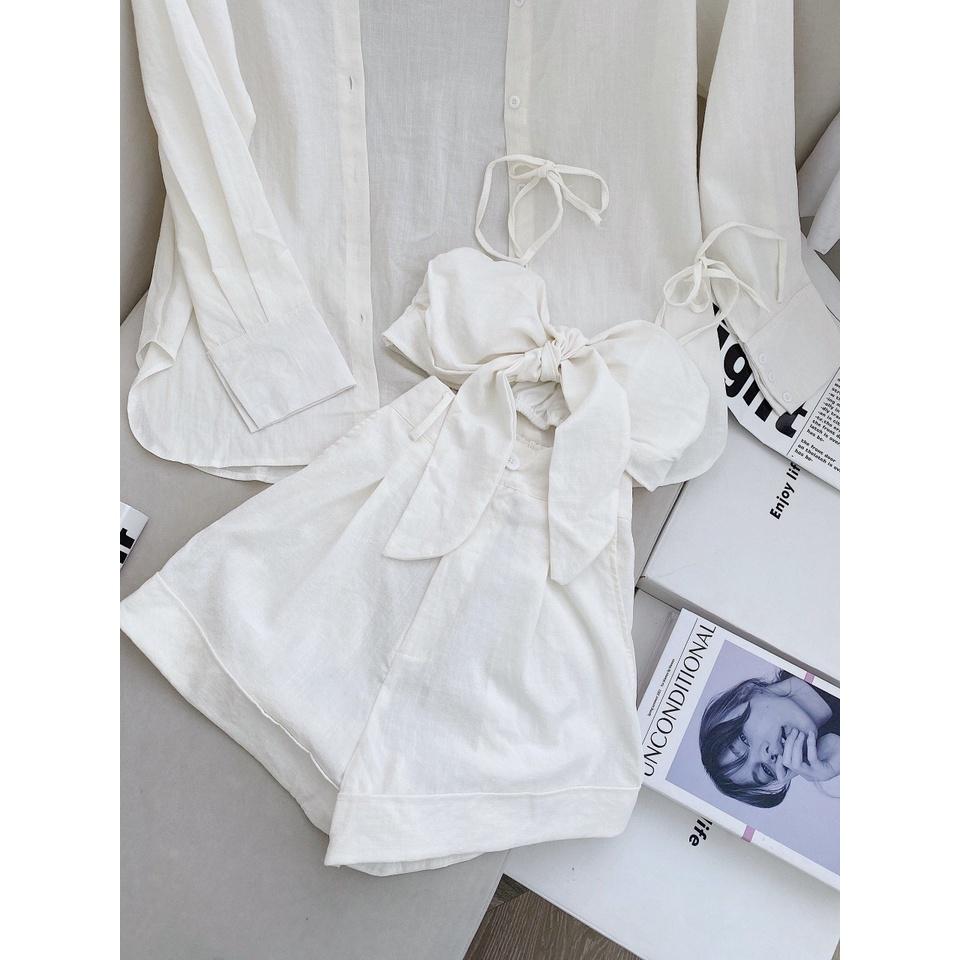 Set 3 món đi biển màu trắng