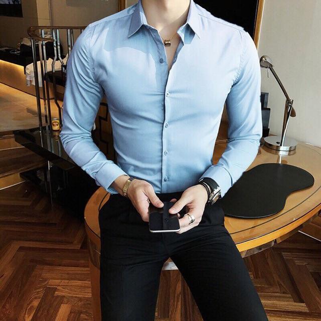 Áo sơ mi nam dài tay thời trang trơn