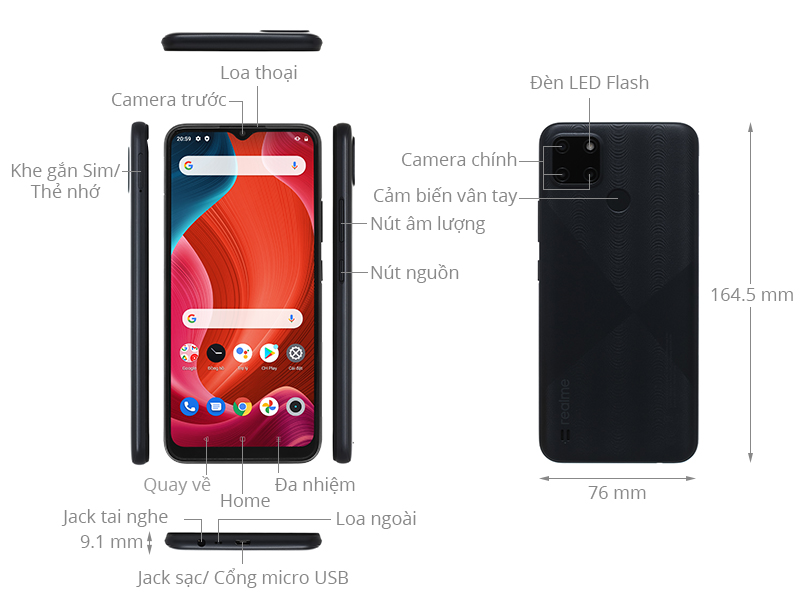 Điện thoại Realme C21y 3-32GB đen caro - Hàng Chính Hãng