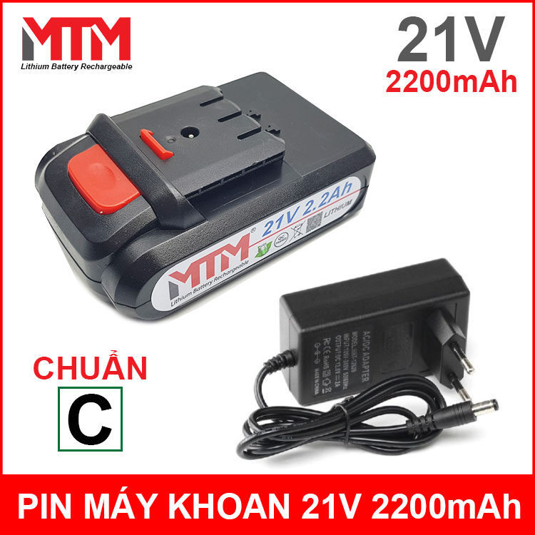 Pin máy khoan vít cầm tay 21V 2200mAh MTM chuẩn C kèm sạc chính hãng