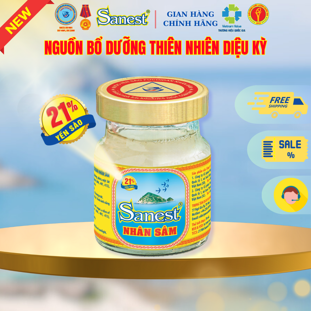 NEW [ Combo 60 lọ] Nước Yến sào Khánh Hòa Sanest 21% - Nhân Sâm