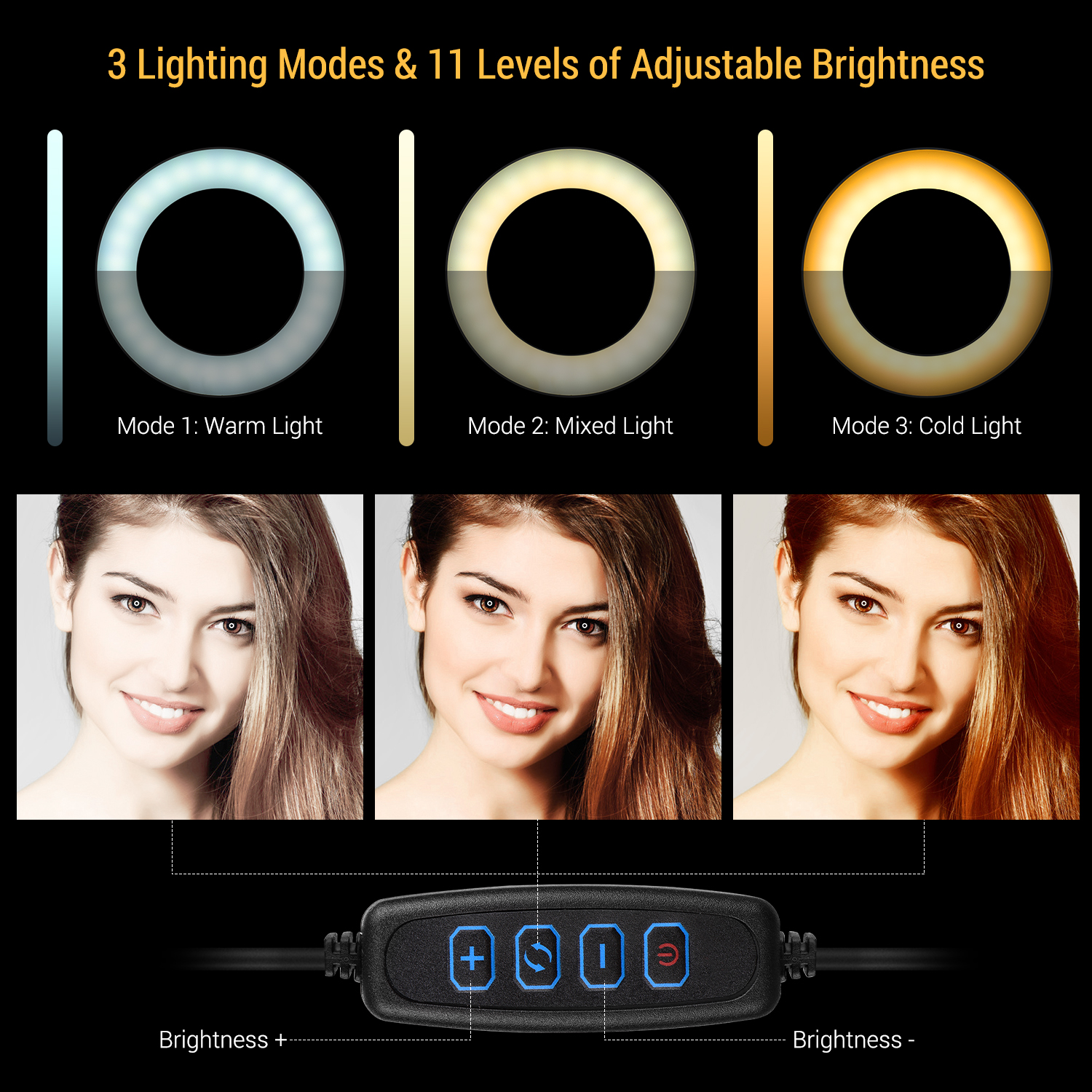 Đèn LED vòng tròn nhỏ 16cm / 6 inch hỗ trợ 3 chế độ chiếu sáng có thể điều chỉnh