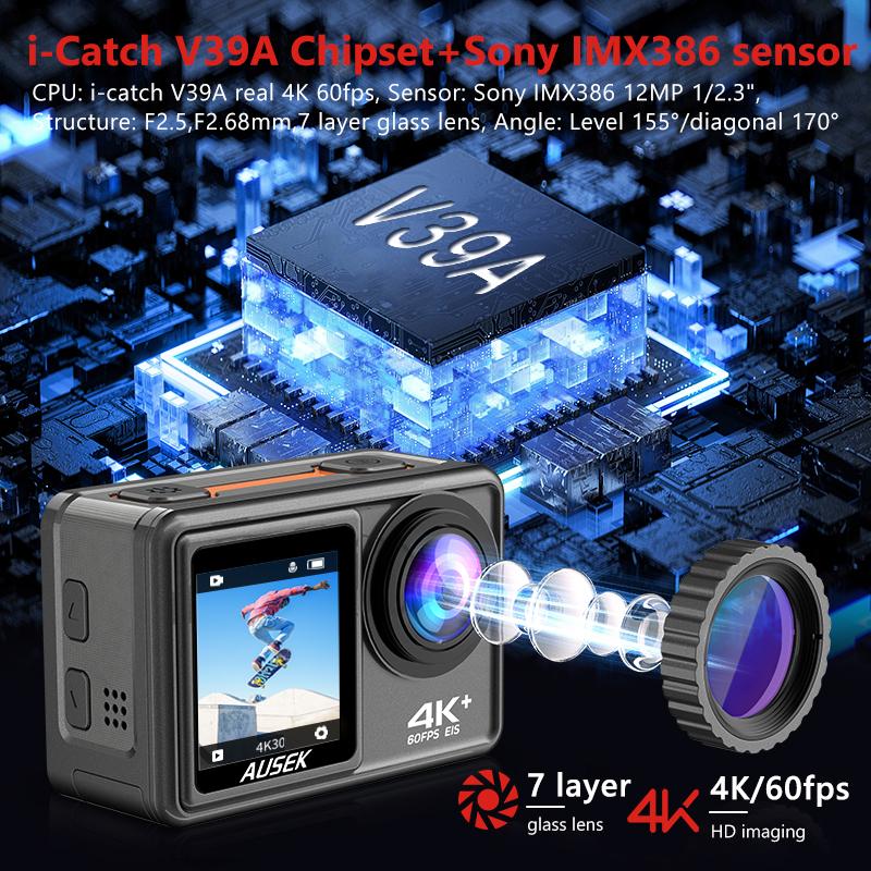 KEELEAD Action Camera with Removable Filter Lens 4K 60FPS 20MP 2.0-inch LCD EIS Dual Screen Video Shooting Waterproof Sports Cam