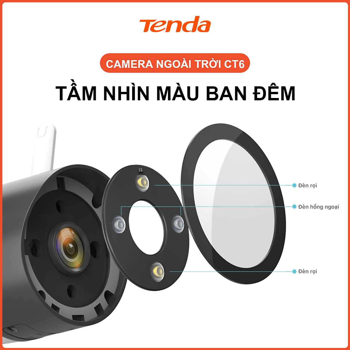 Camera Wifi Ngoài Trời Tenda CT6 Độ Phân Giải 2K Kèm thẻ Nhớ 32GB- Hàng Chính Hãng