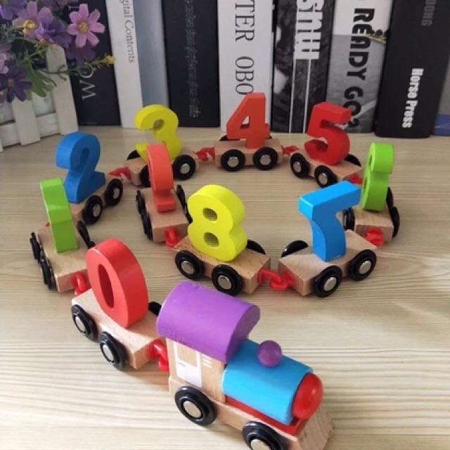 Xe lửa đồ chơi gỗ giáo dục sớm, đồ chơi thông minh đoàn tàu chữ số cho bé vừa chơi vừa học
