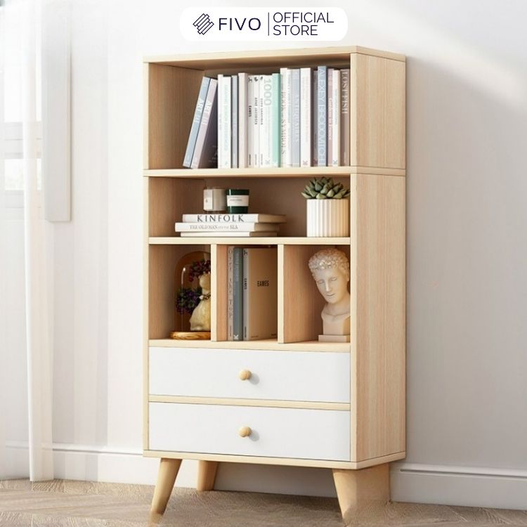 Tủ Sách Cho Bé Gỗ MDF FIVO FB61 (50 x 24 x 117cm) Đơn Giản Nhỏ Gọn (Có Hộc Kéo)- Hàng Chính Hãng