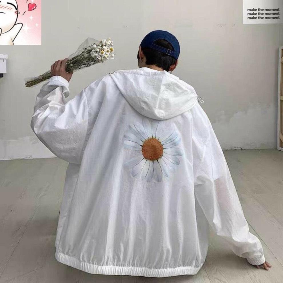 Áo khoác dù in hình Hoa Cúc dành cho cặp đôi cho nam cho nữ có mũ, jacket form rộng có 2 màu unisex ulzzang