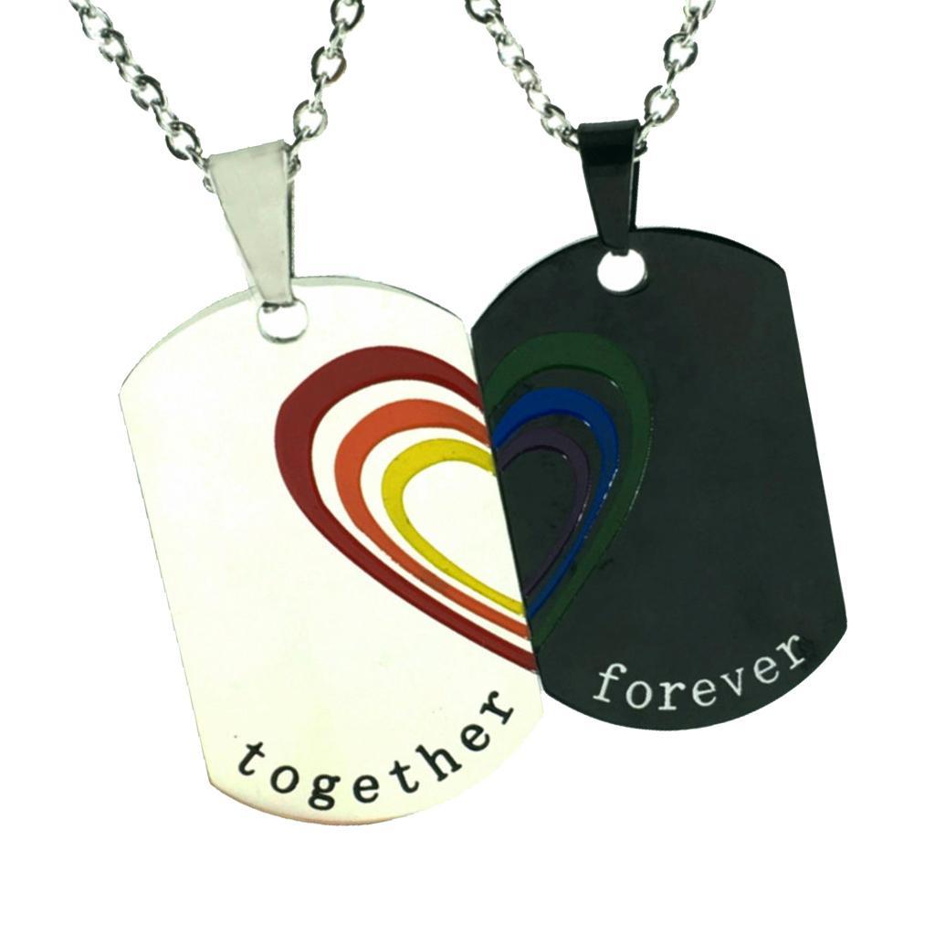 2 Pieces Stainless Steel Rainbow  Pendant Necklace