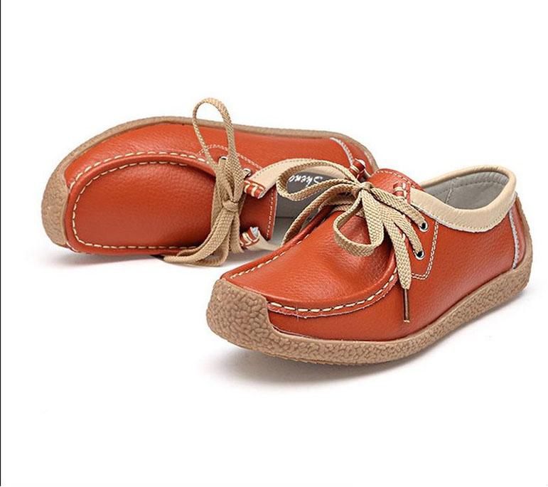 Women's Oxford Casual Shoes Soft Leather Lace-Up Flat Boat Shoes