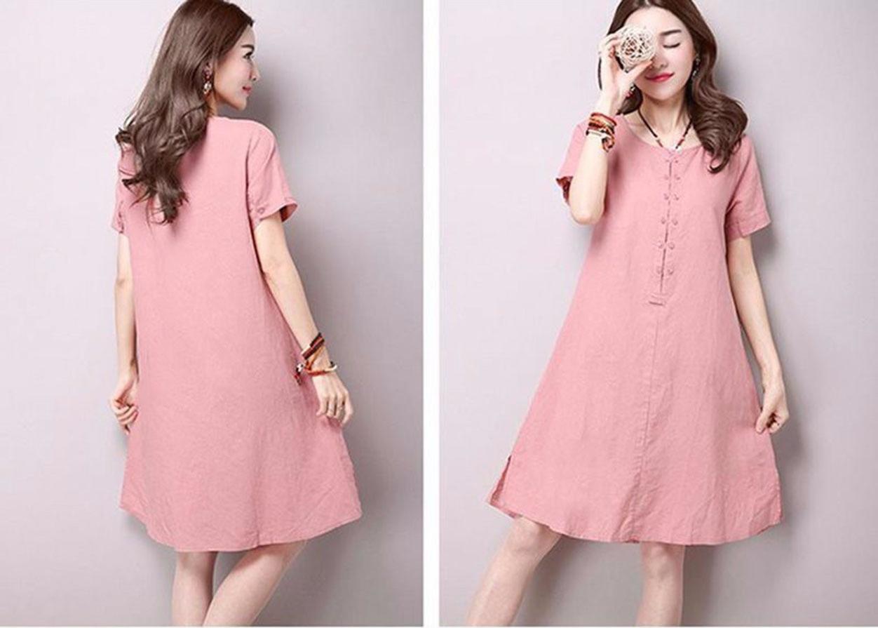 Đầm suông cách điệu xẻ tà gấu- DS21