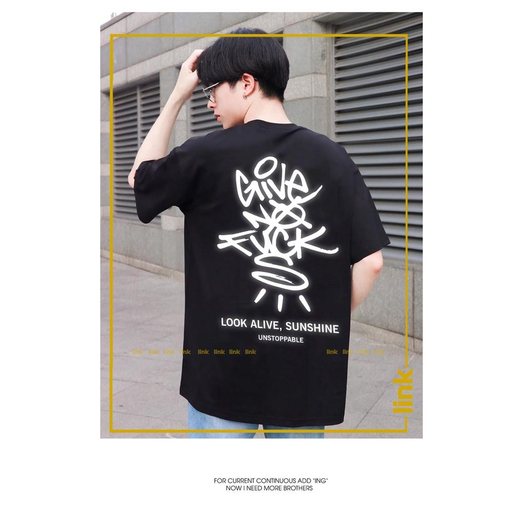 Áo tay lỡ phản quang GIVE NO F ngầu dáng rộng unisex