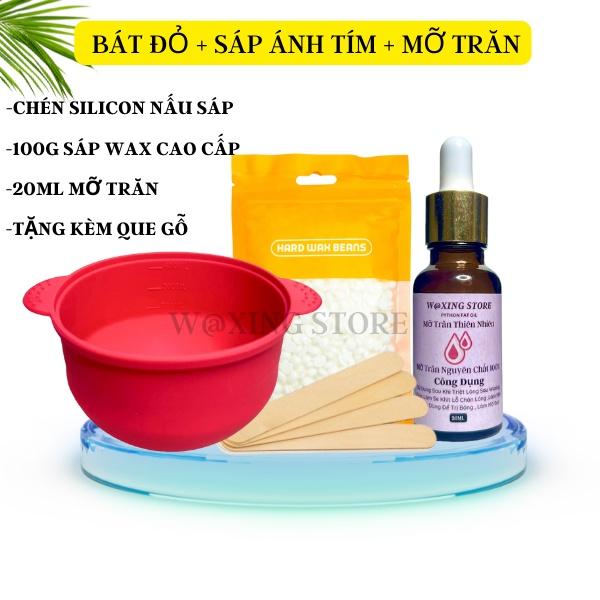 Combo sáp wax thơm kèm Bát silicon + Mỡ trăn tặng que gỗ