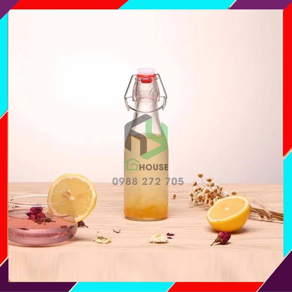 Chai thủy tinh có khóa gài 250ml thân vuông