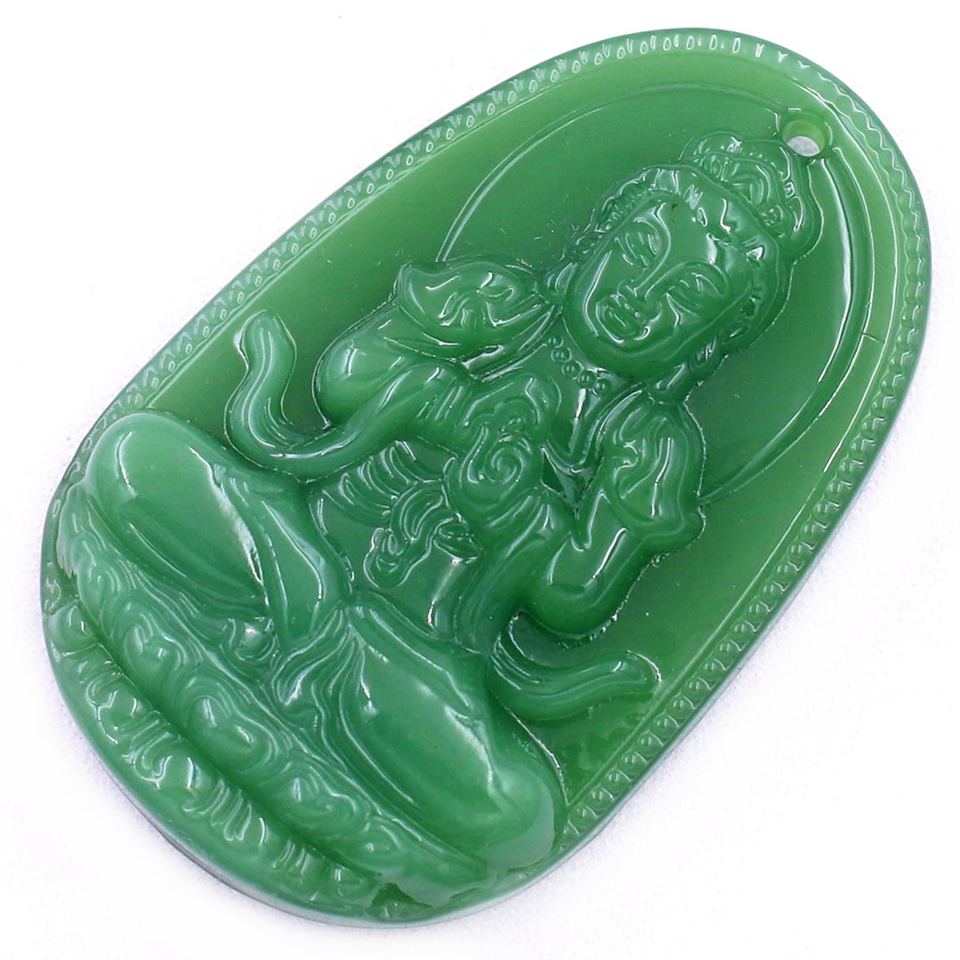 Mặt Phật Đại nhật như lai đá thạch anh xanh lá 3.6 cm kèm móc và dây chuyền inox, Mặt Phật bản mệnh