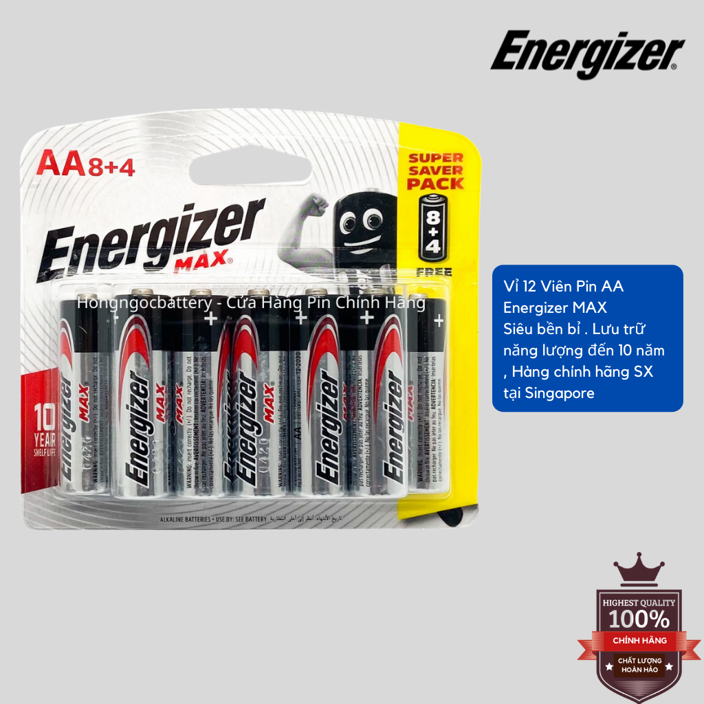 Pin Max 8 + 4 Viên Energizer E91 BP8+4 AA