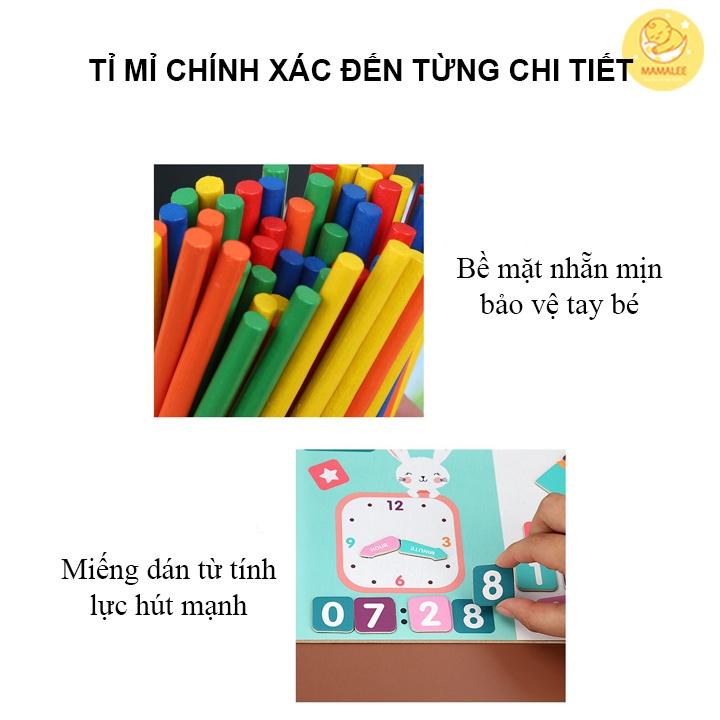 Hộp Gỗ Học Toán Đa Năng (7 Chức Năng) Có Bảng Nam Châm 2 Mặt Kèm Chữ, Số, Que Tính, Hình học