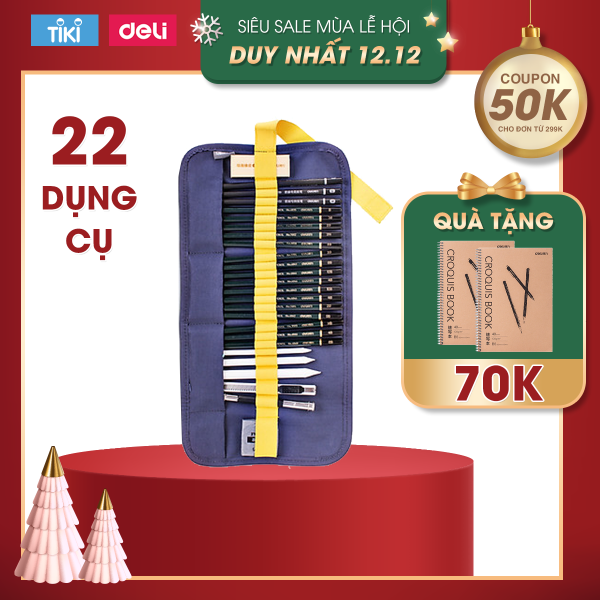 Bộ Túi Dụng Cụ Vẽ Phác Thảo 22 Phụ Kiện Deli -Vẽ Mỹ Thuật Được Giáo Viên Đề Xuất