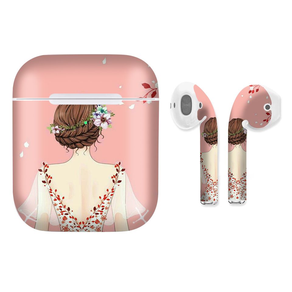 Miếng dán skin chống bẩn cho tai nghe AirPods in hình Cô gái váy hoa - Gin021 (bản không dây 1 và 2