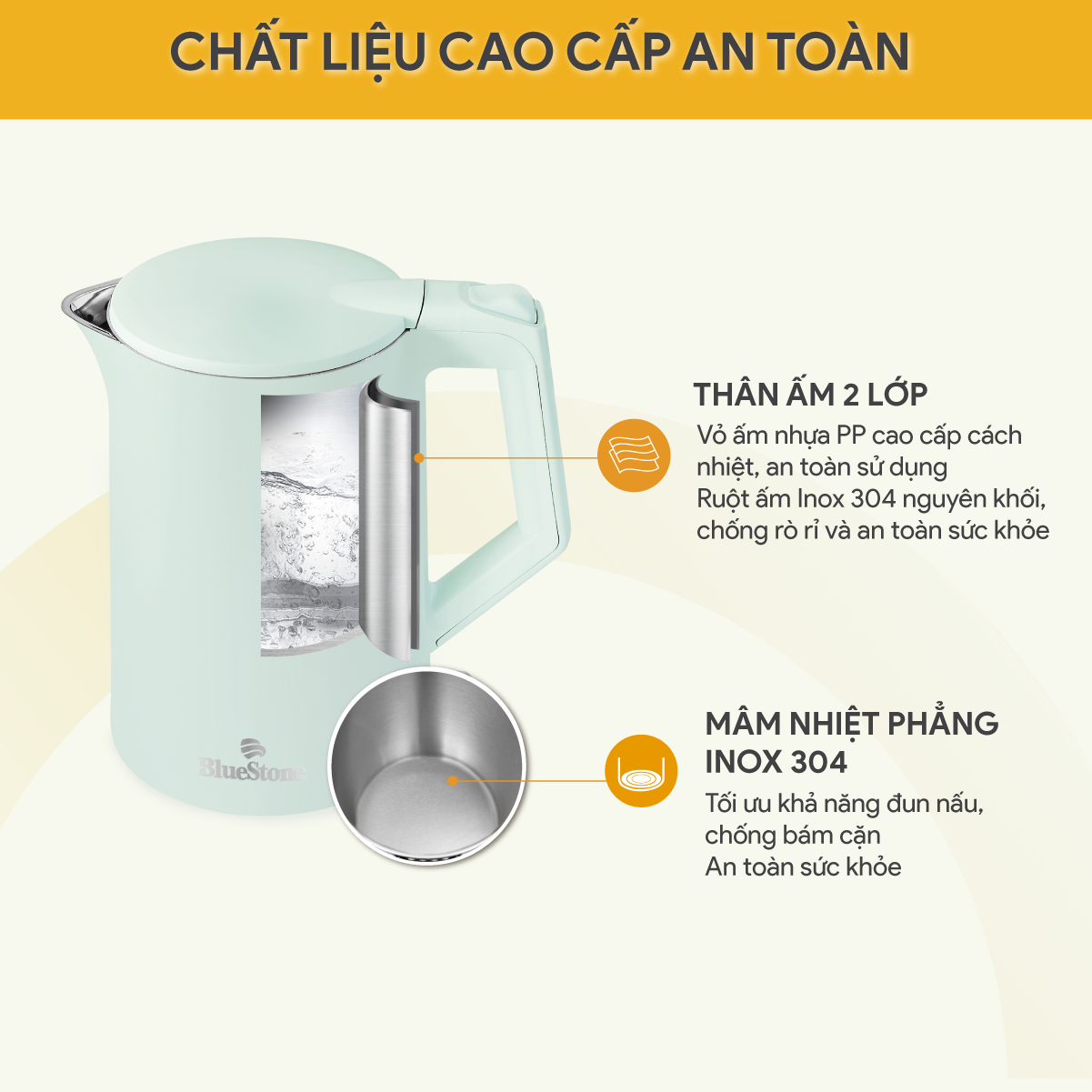 Ấm Đun Siêu Tốc BlueStone KTB-3456 1.5 Lít 1800W - Hàng Chính Hãng