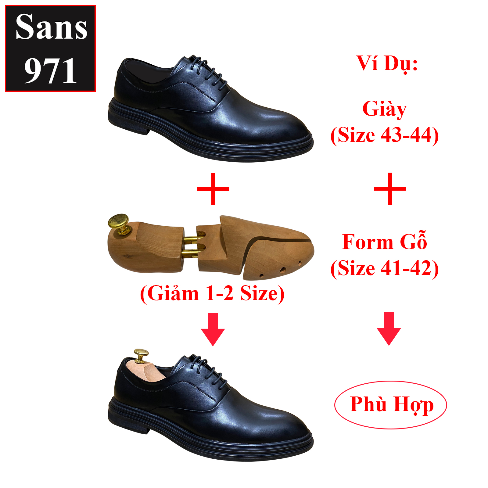 Cây giữ form giày gỗ Sans971 có size dụng cụ bảo vệ giầy shoes tree shoe cao cấp