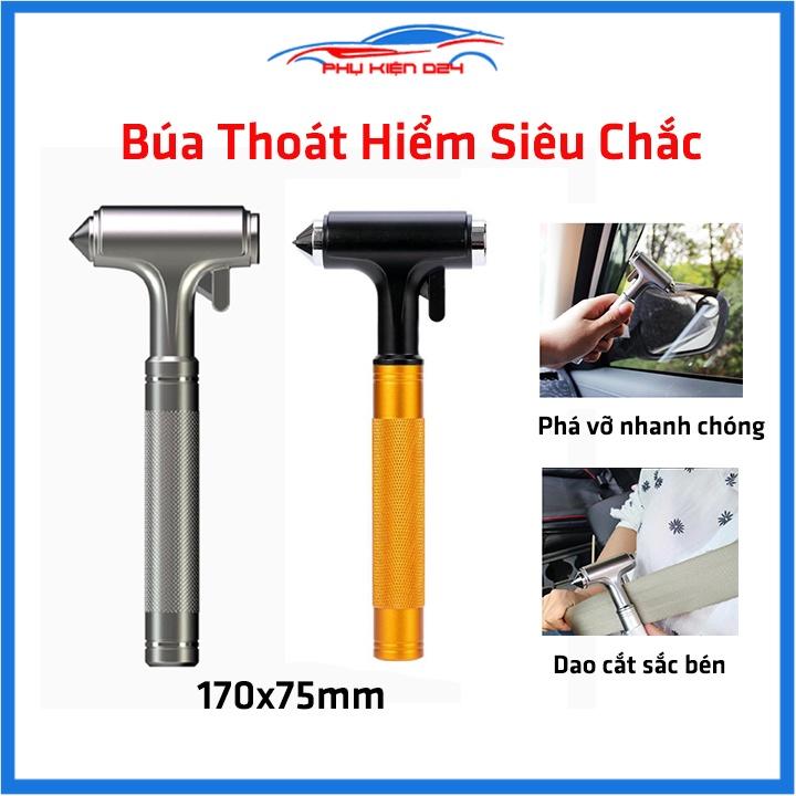 Búa thoát hiểm thép không gỉ trắng, vàng đen 17x7.5cm siêu chắc chắn kèm kính thử búa