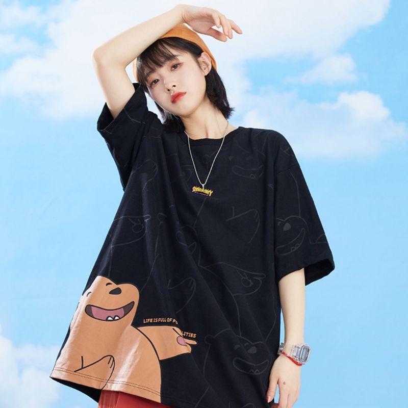 Áo thun 100% cotton mềm mịn in gấu nâu nam nữ áo đôi unisex ulzzang