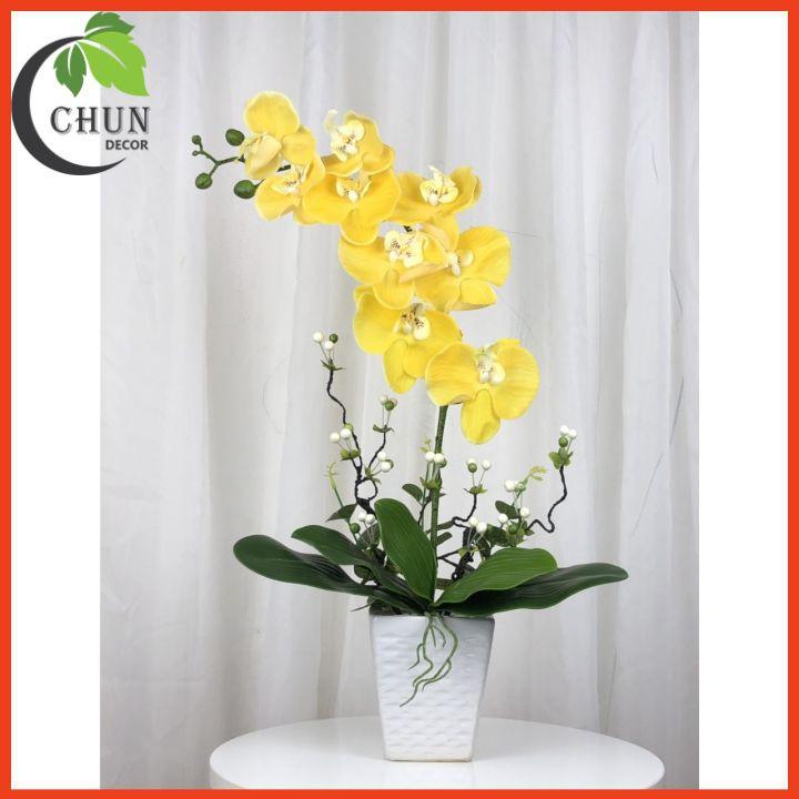 Hình ảnh Hoa giả, chậu lan hồ điệp chất liệu cao su mềm mại y như thật cao 60cm trang trí kệ tủ, bàn làm việc, bàn phòng khách