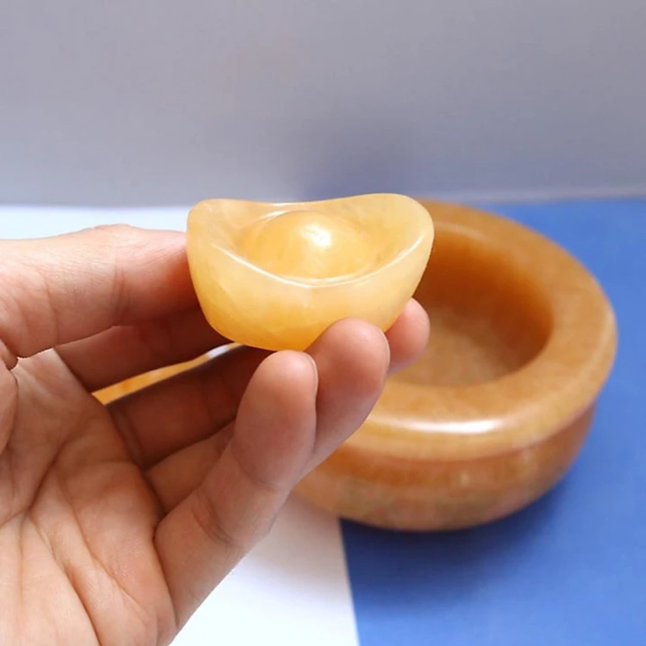 Bát vàng Bát Tụ Bảo Đá Ngọc Hoàng Long Chiêu Tài kích thước 10cm + 9 thỏi vàng