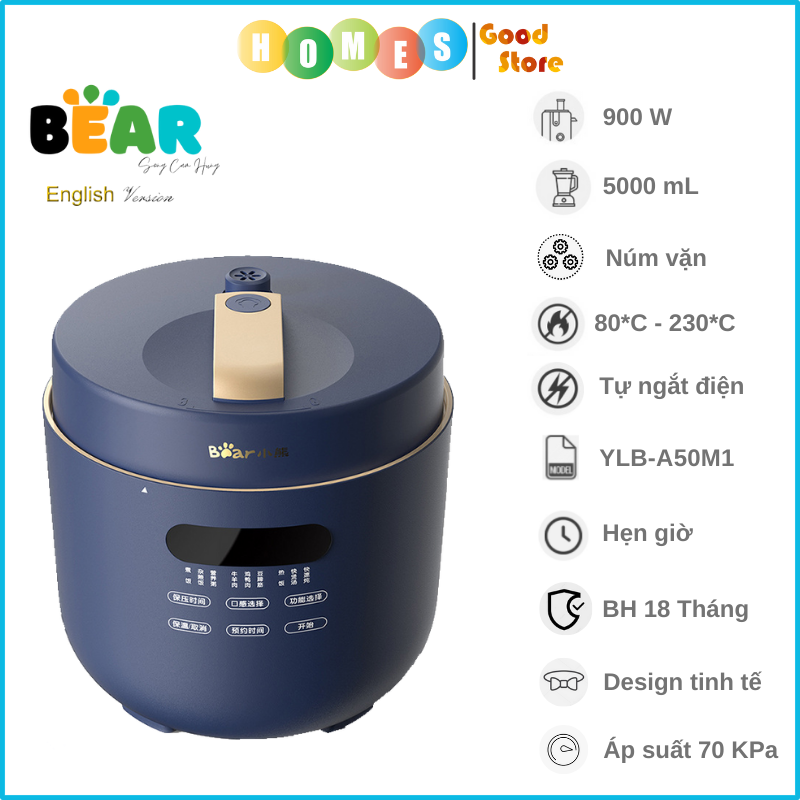 Nồi Áp Suất Điện Tử Đa Năng BEAR YLB-A50M1 5L Áp Suất 70KPa Công Suất 900W Bản Quốc Tế - Hàng Chính Hãng