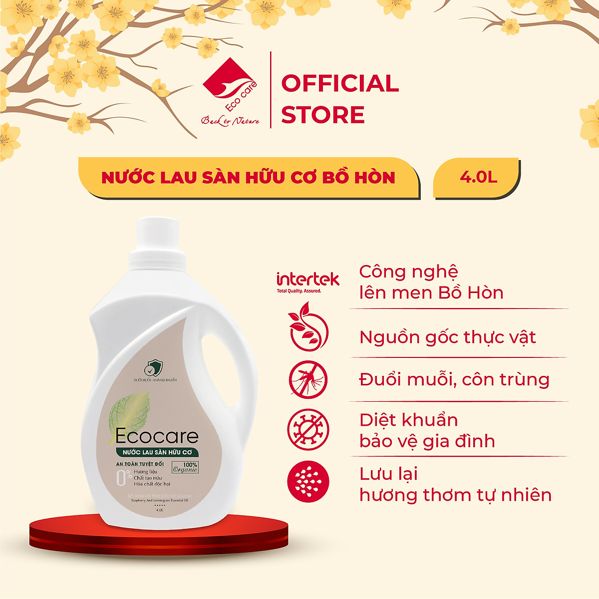 Nước lau sàn hữu cơ Bồ hòn và tinh dầu Sả chanh 4L