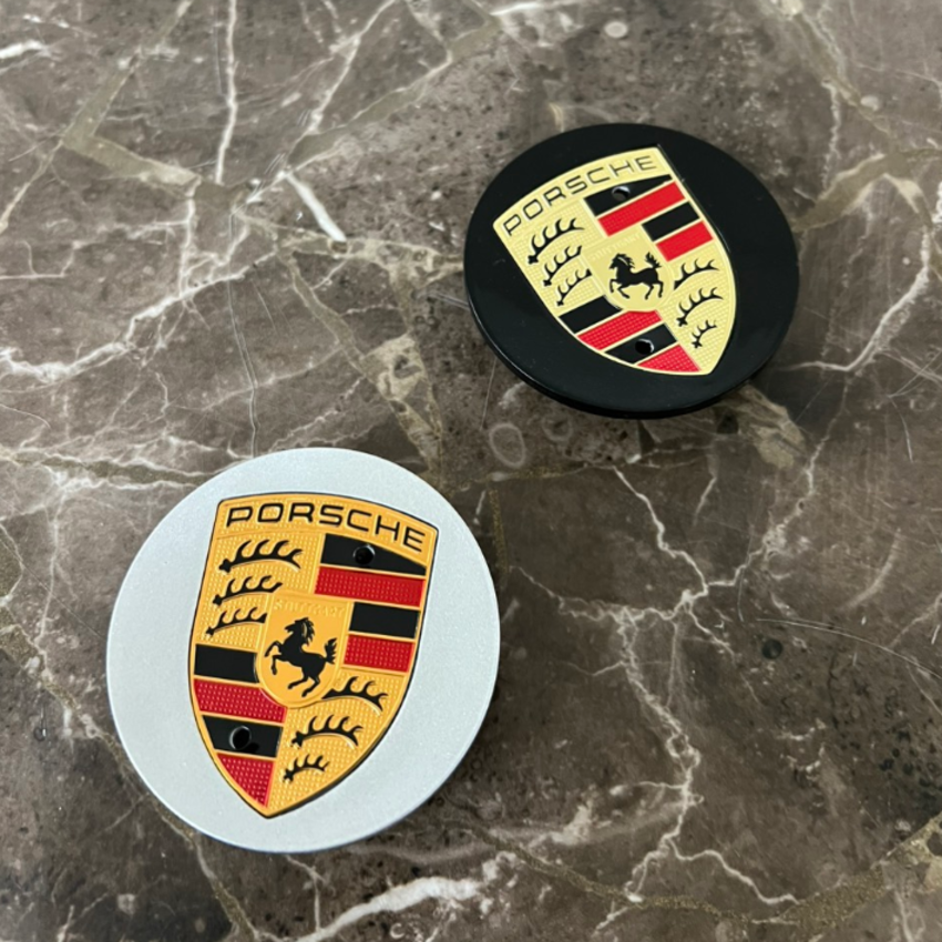 Logo chụp mâm, ốp lazang bánh xe ô tô Poscher đường kính 75mm và 65mm