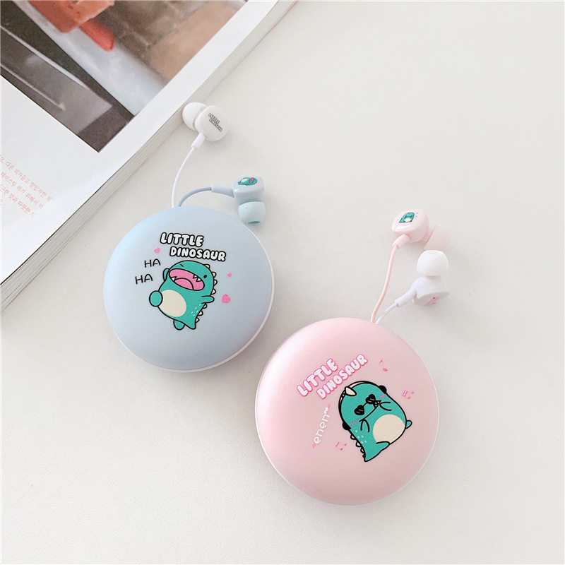 Bộ Tai Nghe Và Hộp Đựng Hàn Quốc Khủng Long (In - Ear) Cực Cute - Có Mic Đàm Thoại