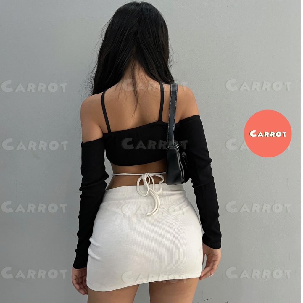 Áo croptop đen tay dài sexy cột dây tôn dáng trendy thời trang nữ carrotxinhdep đi chơi đi du lịch