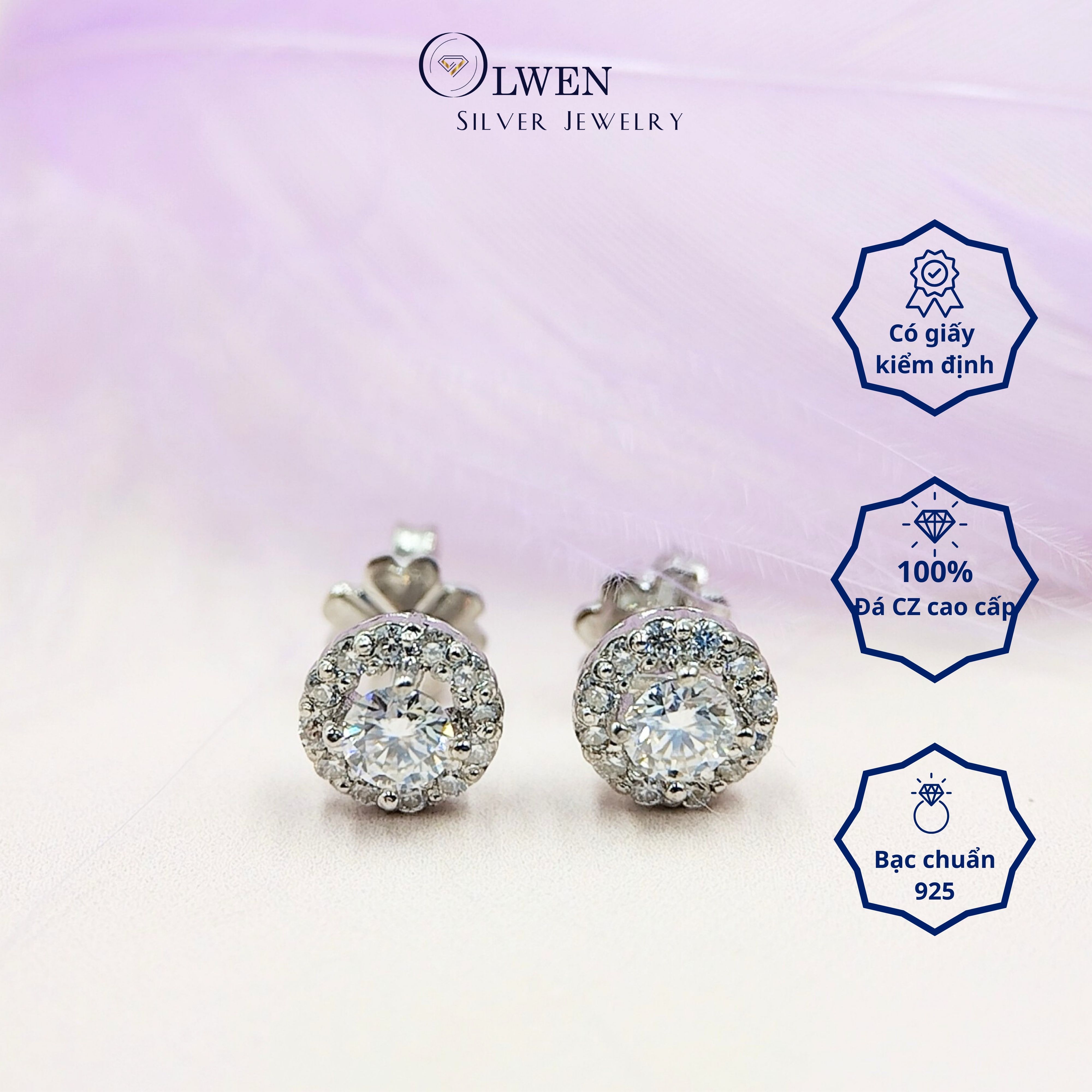 Đôi Bông Tai Nữ Bạc 925 Olwen Đính Kim Cương Moissanite