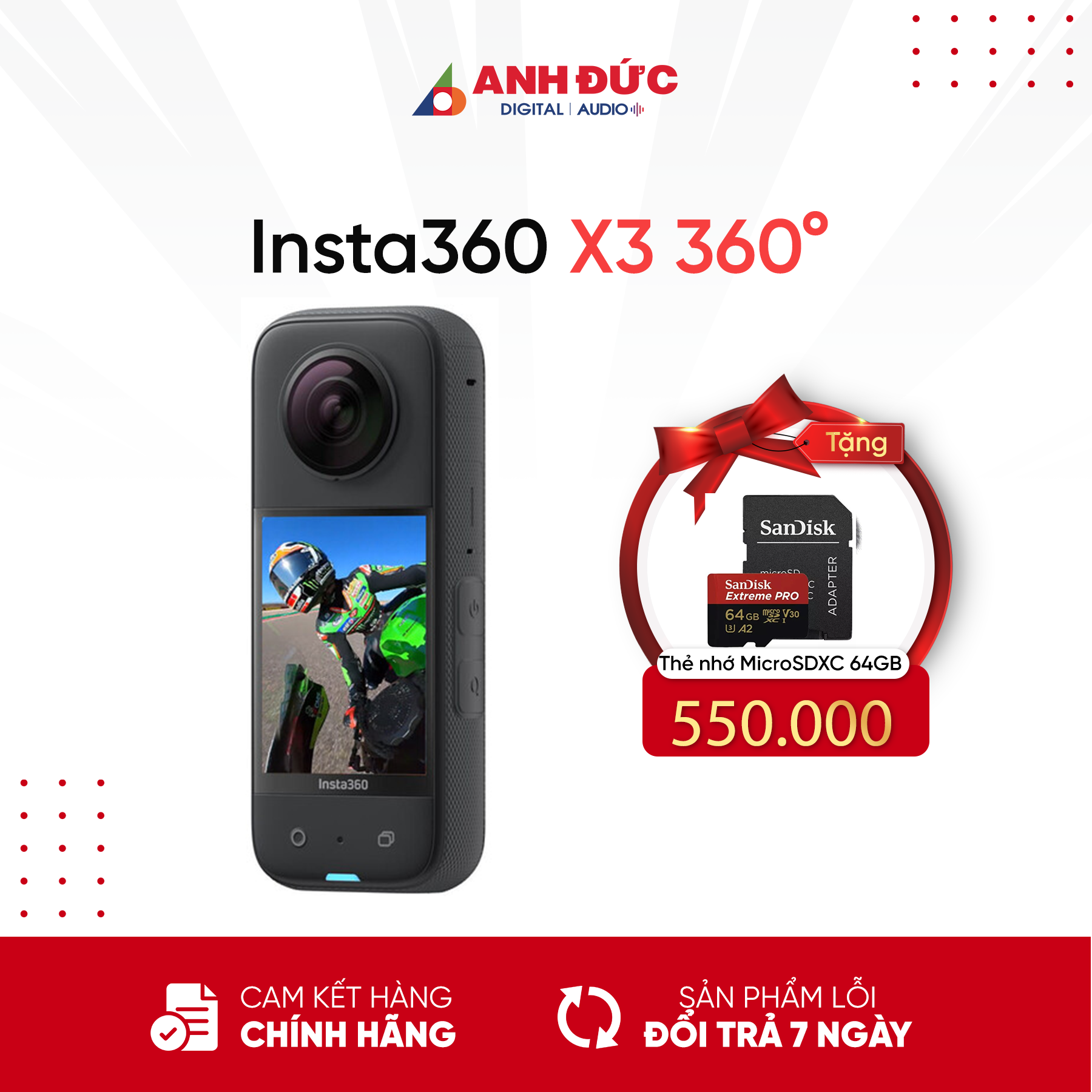Máy quay phim hành trình Insta360 X3 – Hàng chính hãng
