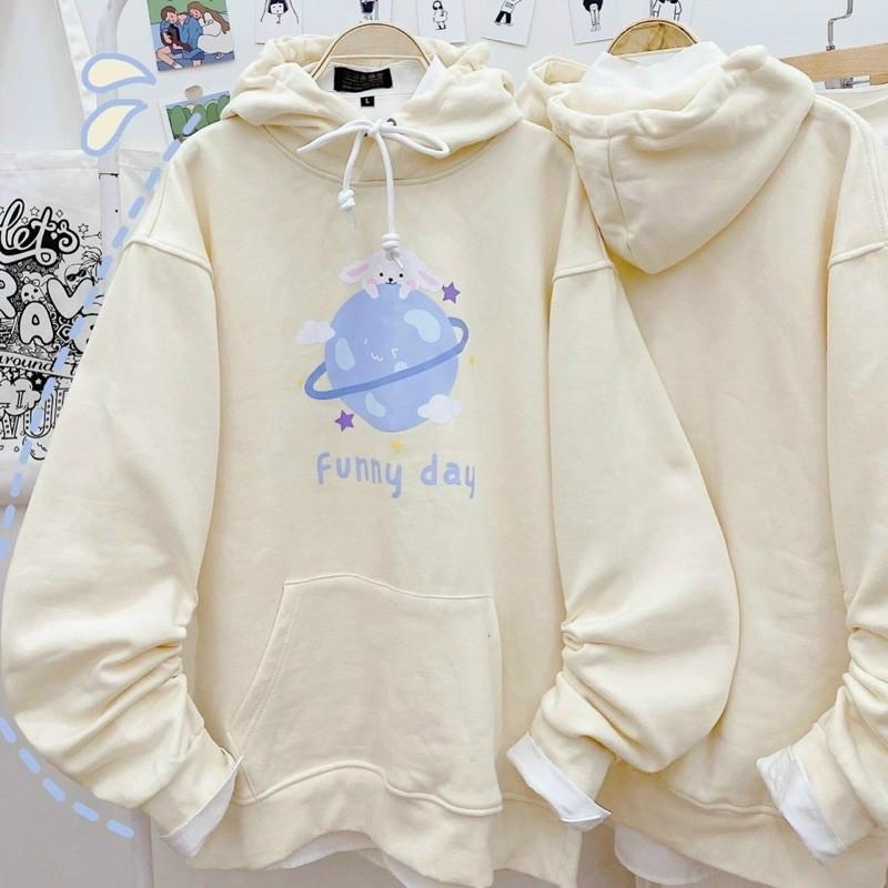 Áo Hoodie tay phồng chất nỉ bông form rộng thoải mái FUNNY DAY cực xinh