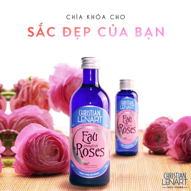 Nước Hoa Hồng Chiết Xuất Từ Cánh Hoa Hồng Roses Christian Lenart 200ml + Tặng Kèm 1 Móc Khóa Hình Tour Eiffel Viền Đỏ