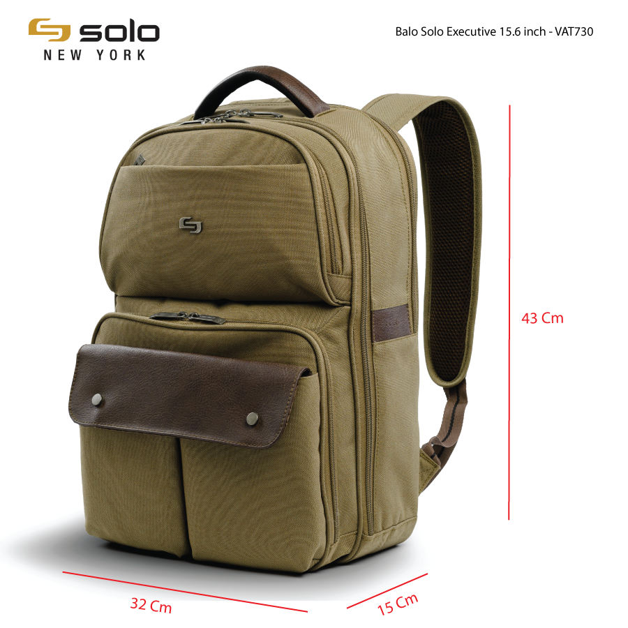 Balo Solo Executive 15.6 inch - Màu Nâu Coffe - VTA730 - Bảo hành chính hãng 5 năm quốc tế