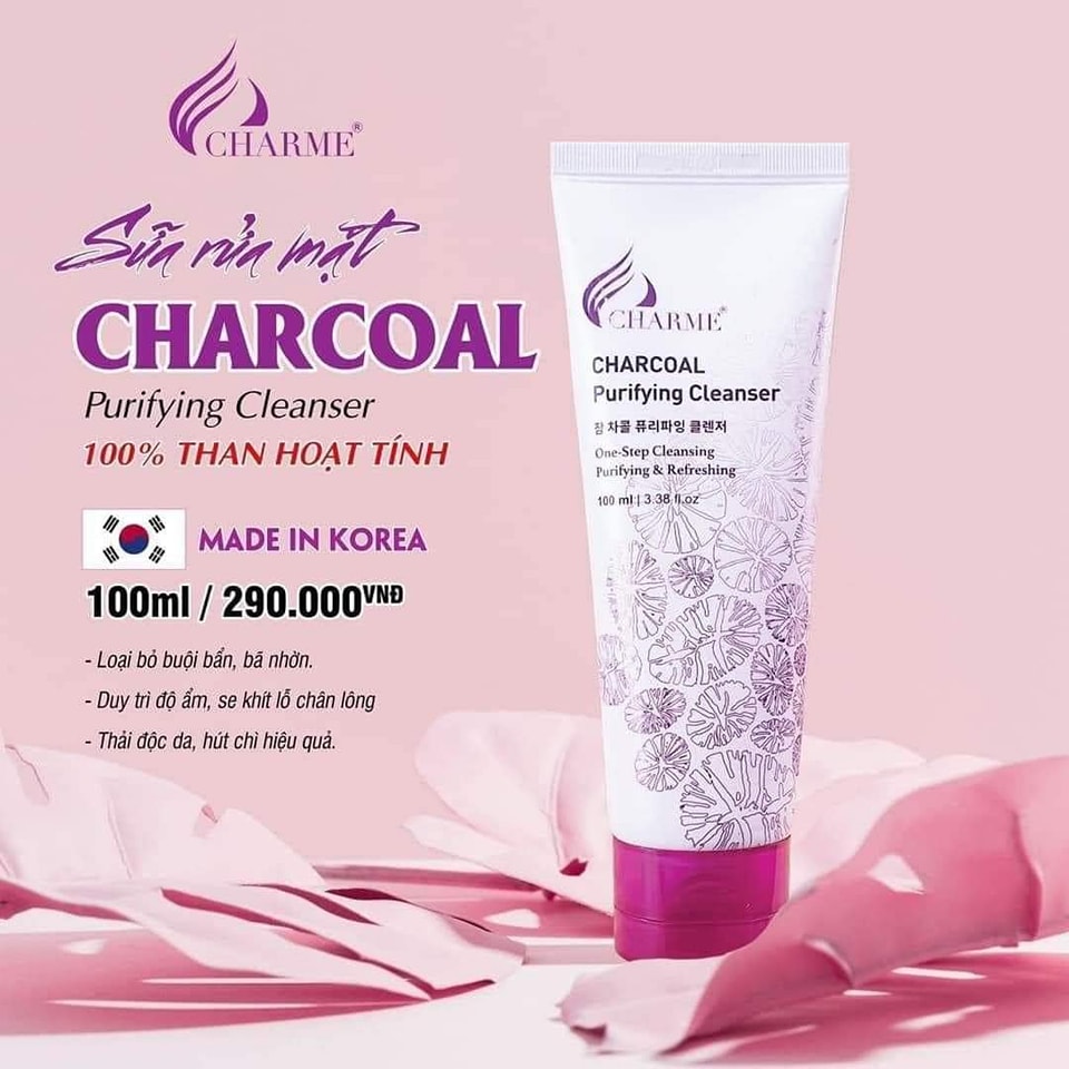 Sữa rửa mặt than hoạt tính, Charme Charcoal Purifying, thải độc da, làm sạch sâu, không gây kích ứng, 100ml