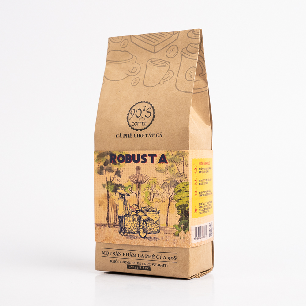 Cà Phê Robusta Rang Xay Nguyên Chất - Dạng Bột - 90S Coffee Vietnam - 100% Cà Phê Sạch Cao Cấp