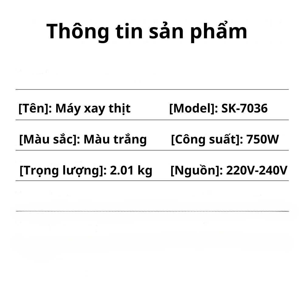 Máy xay thịt đa năng SOKANY SK-7036 công suất cao 750W, cối thủy tinh cao cấp xay nhuyễn mọi thực phẩm - HÀNG CHÍNH HÃNG - DELIYA