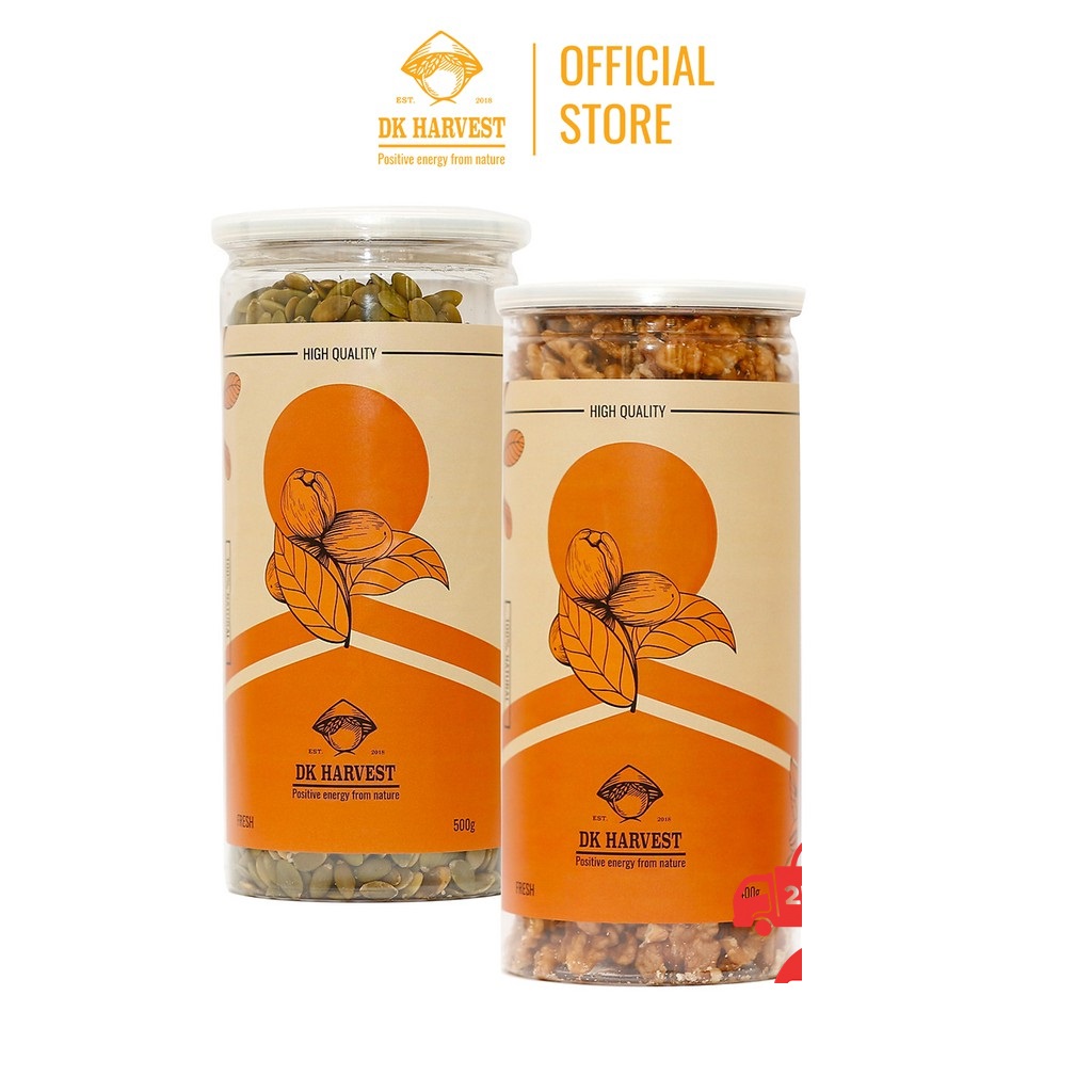 COMBO SIÊU TIẾT KIỆM - 1 Hũ Hạt Bí DK Harvest 500g + 1 Hũ Óc Chó Vàng DK Harvest 400g