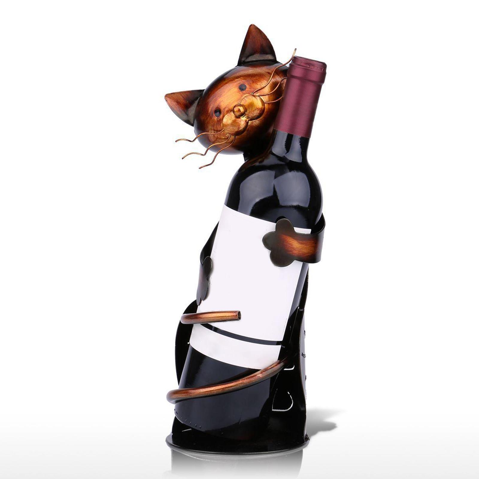Vintage Wine Holder Wine Rack Wine Shelf Metal Sculpture Crafts Cat Animal Gifts Home Bar Kitchen Tabletop Decorations