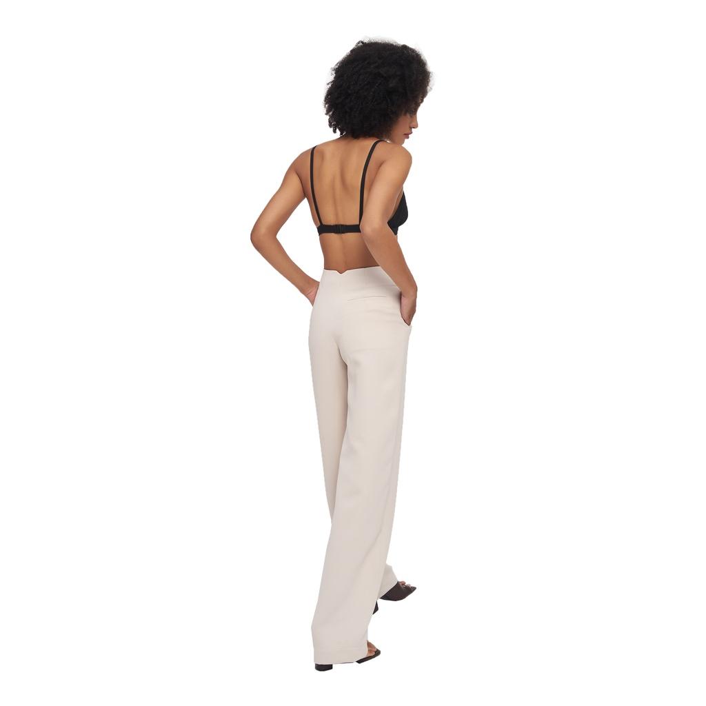 Quần dài nữ, màu kem nhạt, thiết kế khoá kéo, form đứng, ống suông dài tôn dáng, là min - CREAM PLEATED TROUSERS