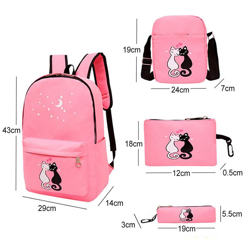 4 Bộ Mèo Trường Ba Lô Trẻ Em Túi Trẻ Em Học Túi Cho Bé Gái Bé Trai Vải Schoolbag Con Bagpack Có Túi Mochila