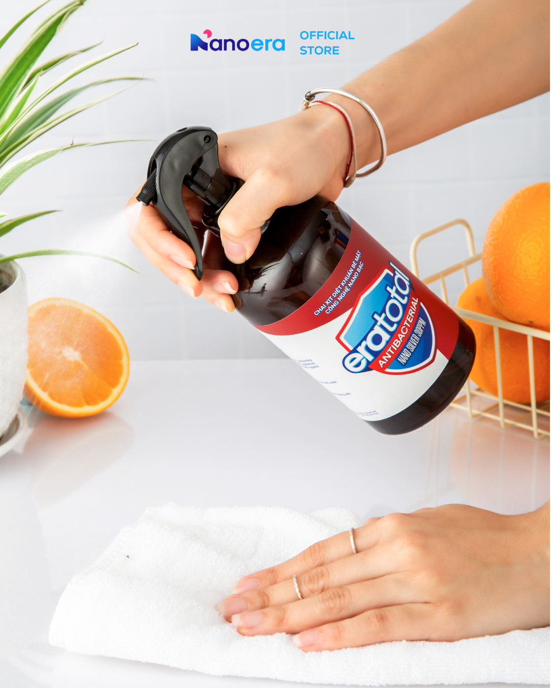 Nano Bạc Diệt Khuẩn 99.99% Dạng Chai Xịt 500ml Eratotal, Không Khô Da Tay, Không Chứa Cồn, Có Kiểm Nghiệm Pasteur